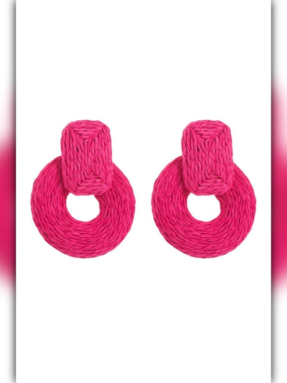 A247-E • Boho Geometric Raffia Rattan Earrings - Picture 3 of 5
